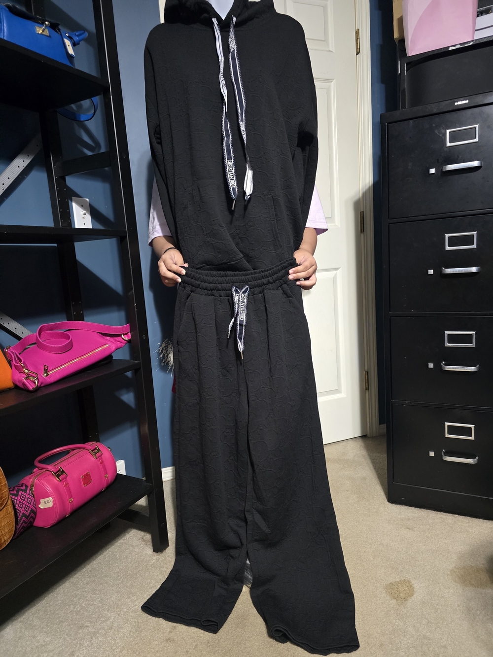 Black Two-Piece Hoodie & Wide-Leg Sweatpants Set